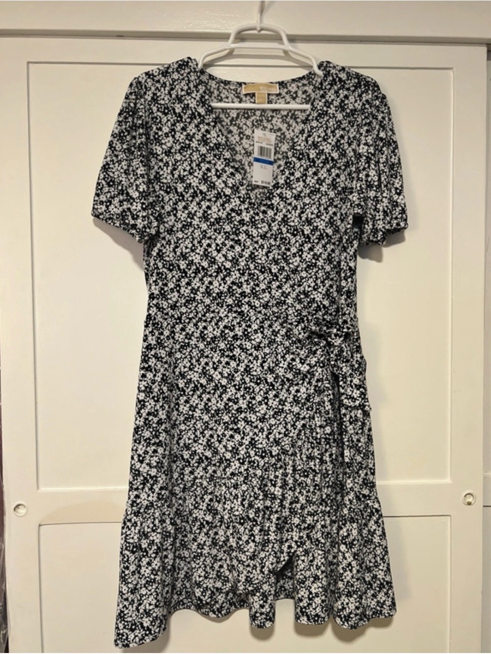 Michael Kors Black and White Floral Mini Wrap Dress